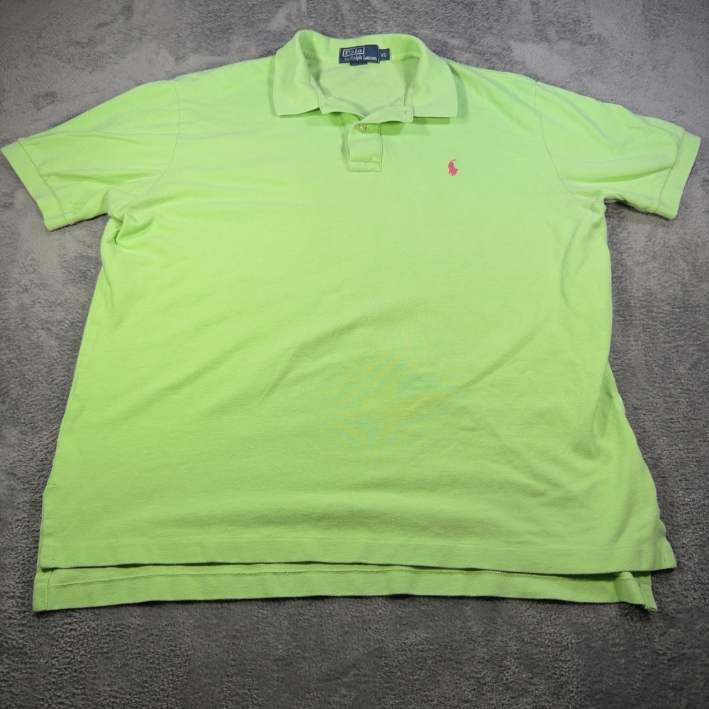 Polo Ralph Lauren Mens XL Lime Green Pink Pony Short Sleeve Pique Polo Shirt